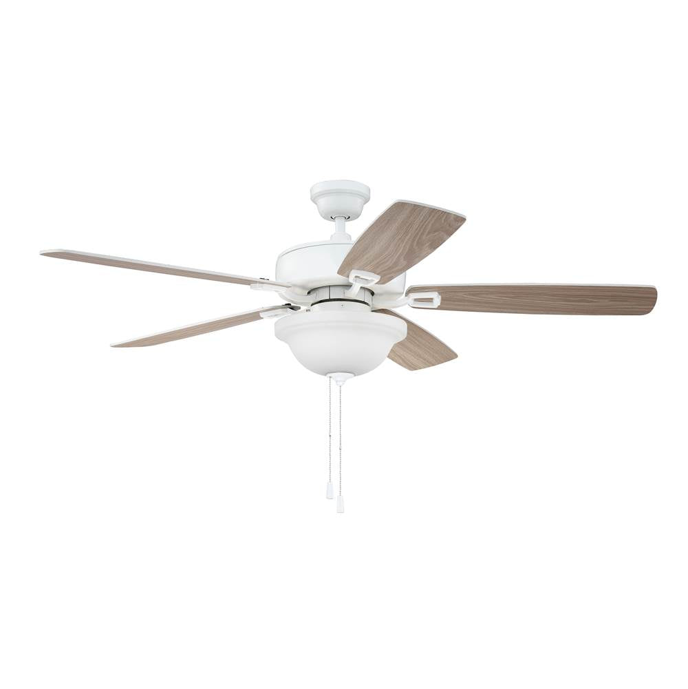 Craftmade TCE52W5C1-C White Twist N Click 52'' 5-blade Ceiling Fan In White W/ White/washed Oak Blades (3-light Bowl); Integrated Light Kit Image 3