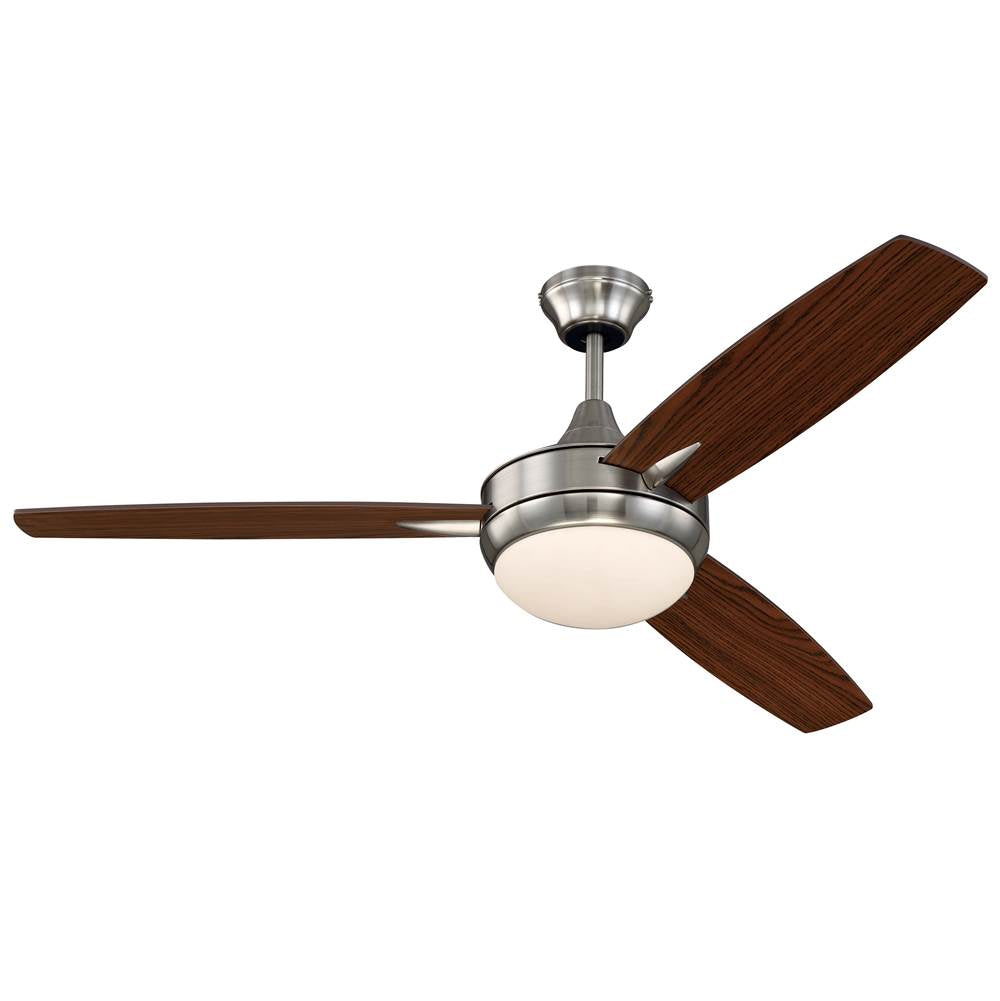 Craftmade TG52BNK3 Brushed Polished Nickel Targas 52'' 3-blade Ceiling Fan In Brushed Polished Nickel W/ Dark Oak/walnut Blades; Integrated Light Kit Image 1