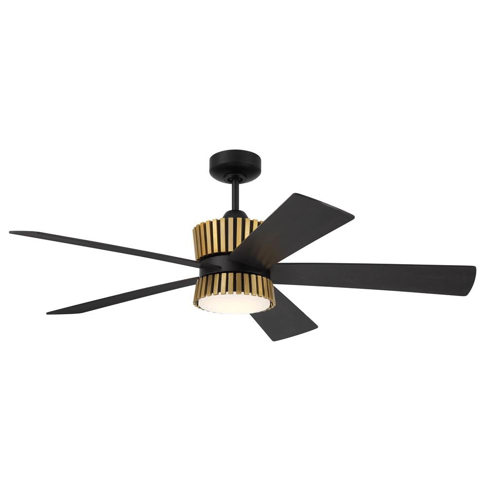 Craftmade Theiry 52'' 5-blade Ceiling Fan In Flat Black/satin Brass With Flat Black/black Walnut Blades, Light Kit Included (optional)