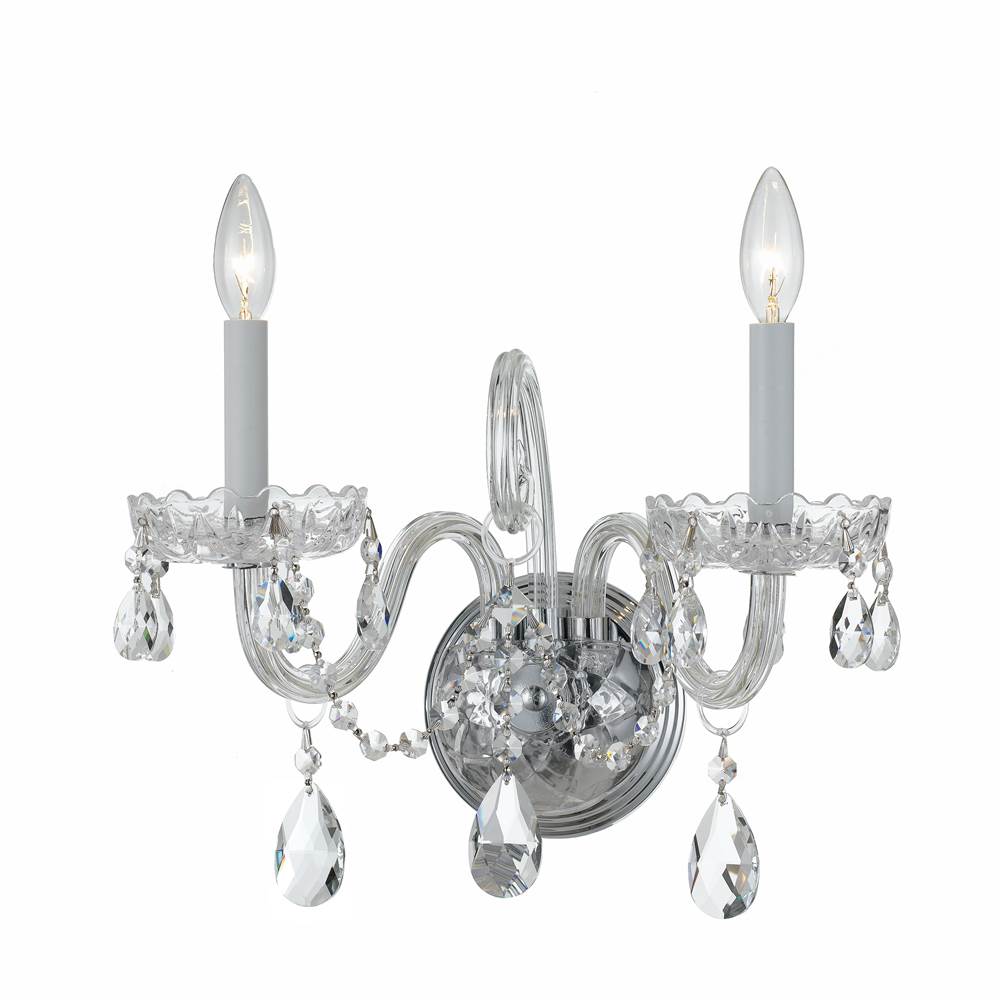 Crystorama 1032-CH-CL-MWP Polished Chrome Traditional Crystal 2 Light Hand Cut Crystal Polished Chrome Sconce Image 1