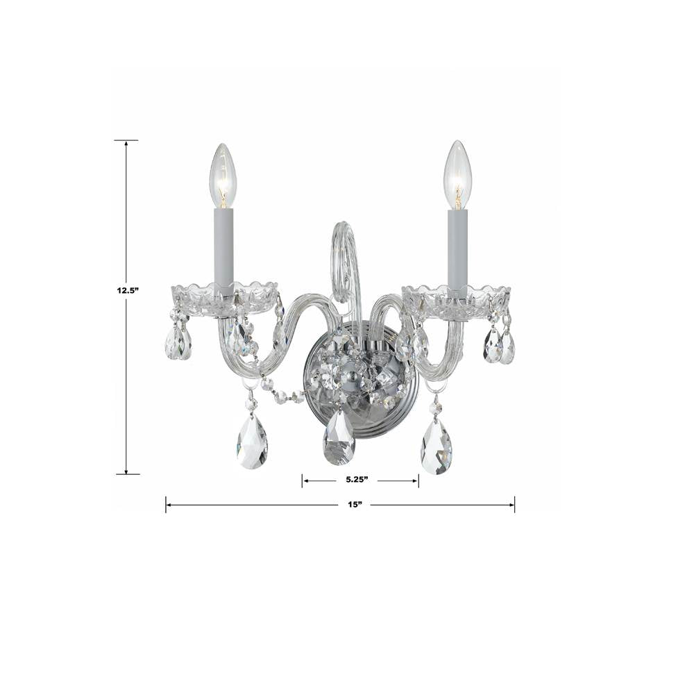 Crystorama 1032-CH-CL-MWP Polished Chrome Traditional Crystal 2 Light Hand Cut Crystal Polished Chrome Sconce Image 2