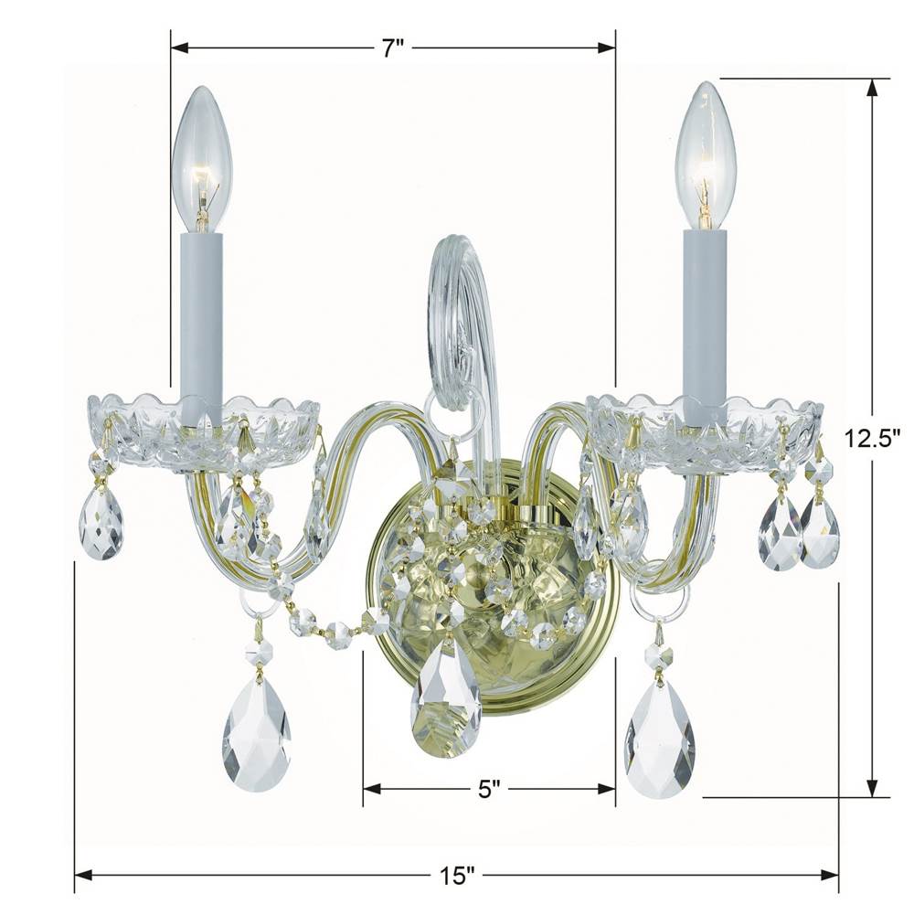 Crystorama 1032-PB-CL-MWP Polished Brass Traditional Crystal 2 Light Hand Cut Crystal Polished Brass Sconce Image 2
