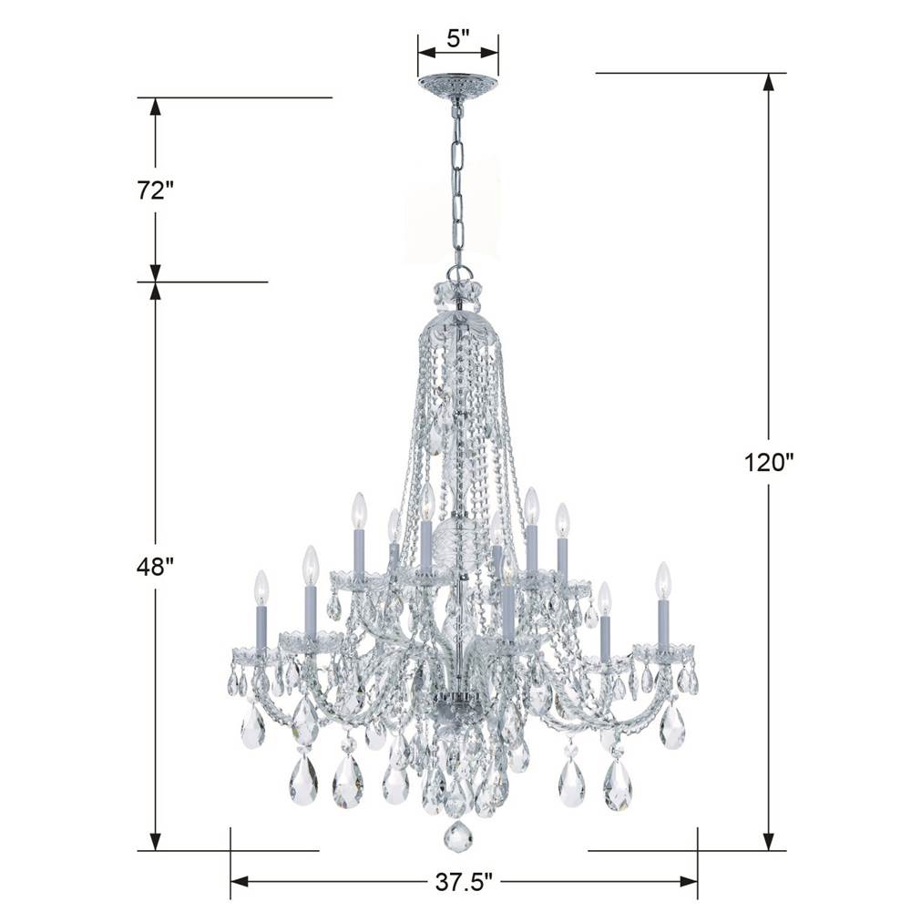 Crystorama 1112-CH-CL-MWP Polished Chrome Traditional Crystal 12 Light Hand Cut Crystal Polished Chrome Chandelier Image 2