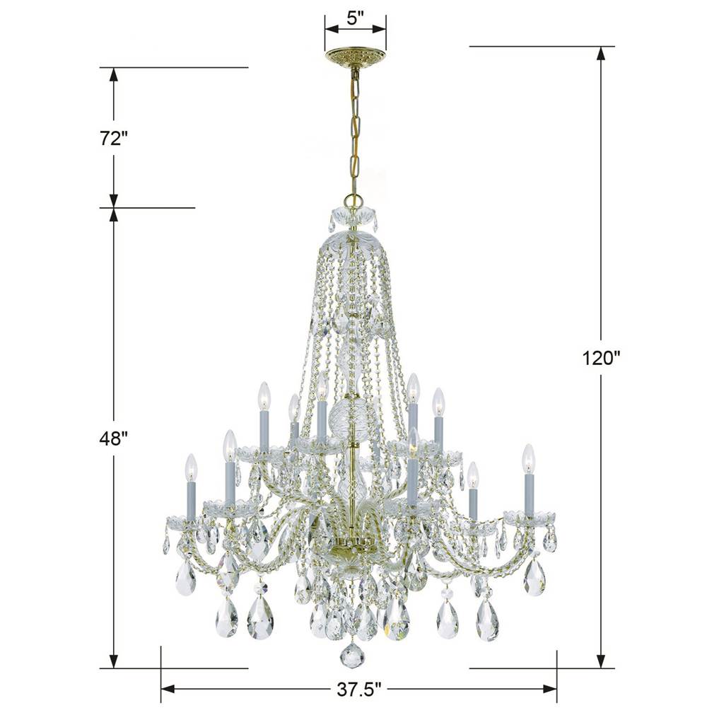 Crystorama 1112-PB-CL-MWP Polished Brass Traditional Crystal 12 Light Hand Cut Crystal Polished Brass Chandelier Image 2