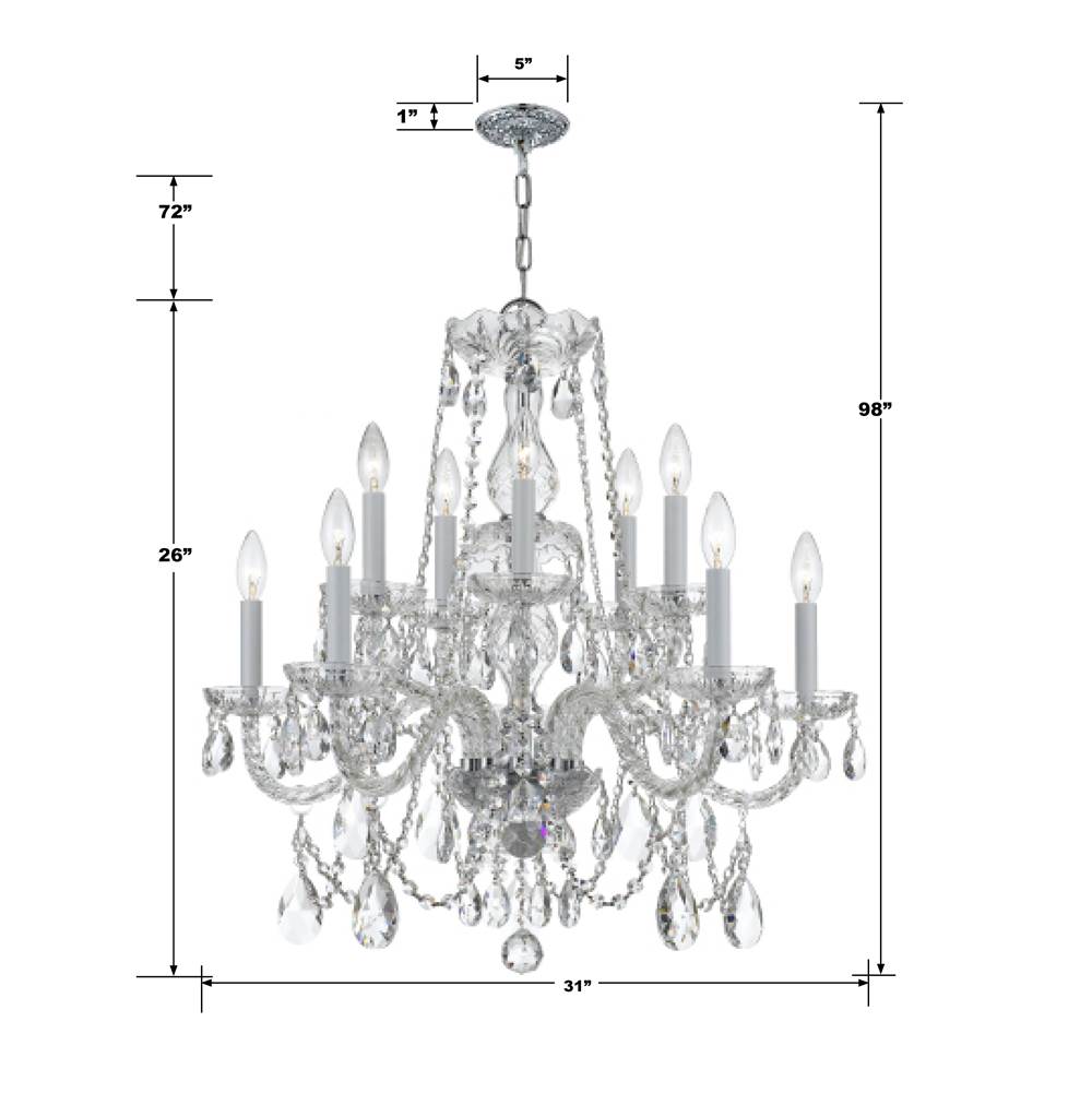 Crystorama Traditional Crystal Traditional Crystal 12 Light Clear Italian Crystal Polished Chrome Chandelier