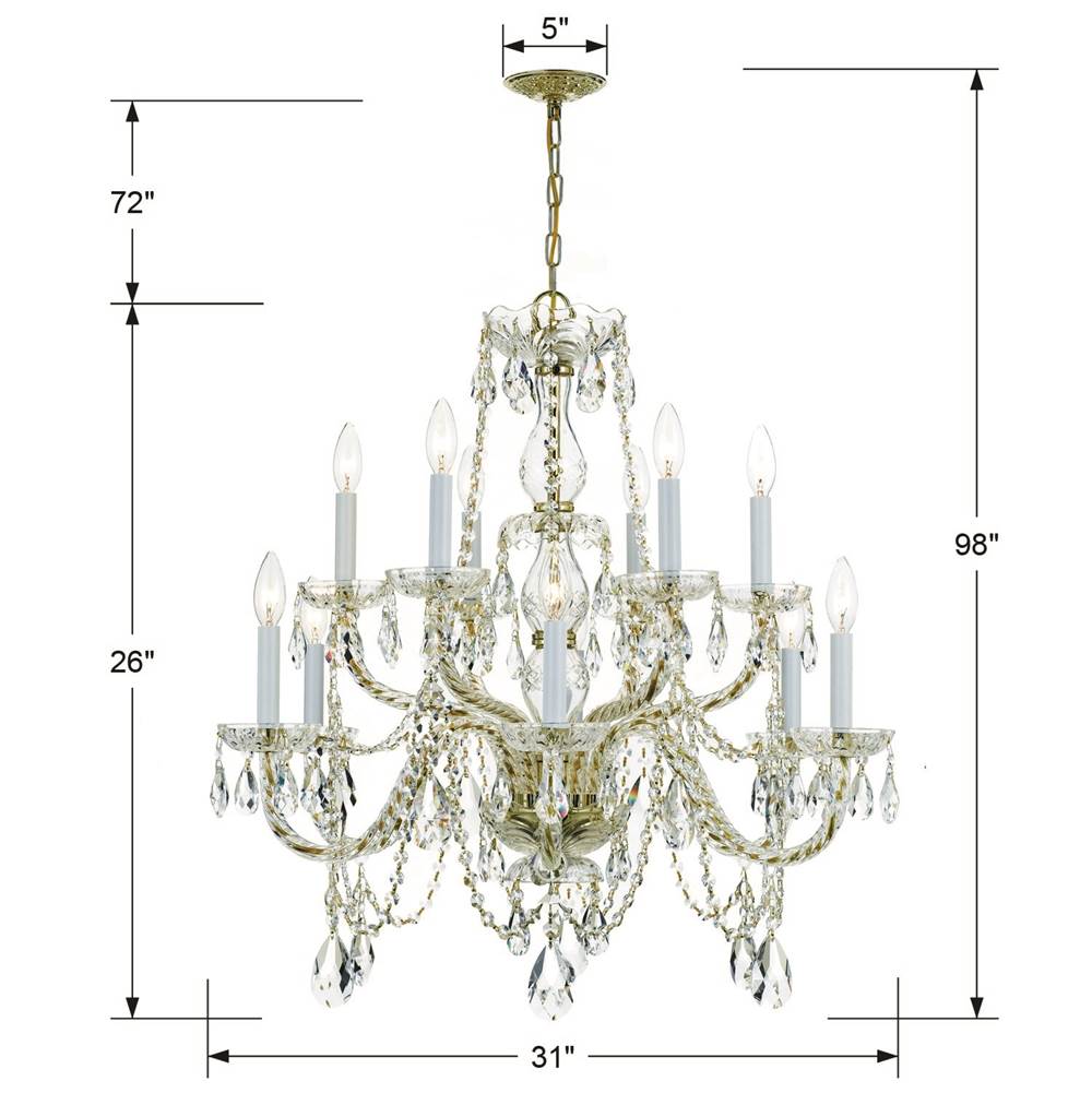 Crystorama Traditional Crystal Traditional Crystal 12 Light Hand Cut Crystal Polished Chrome Chandelier