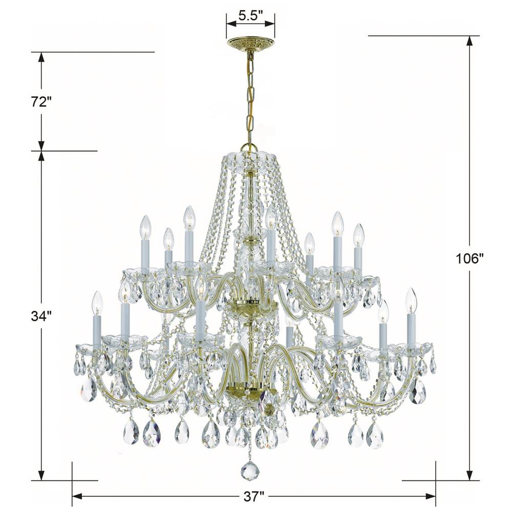 Crystorama 1139-PB-CL-MWP Polished Brass Traditional Crystal 16 Light Hand Cut Crystal Polished Brass Chandelier Image 2