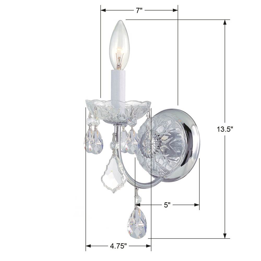 Crystorama Imperial 1 Light Clear Italian Crystal Polished Chrome Sconce