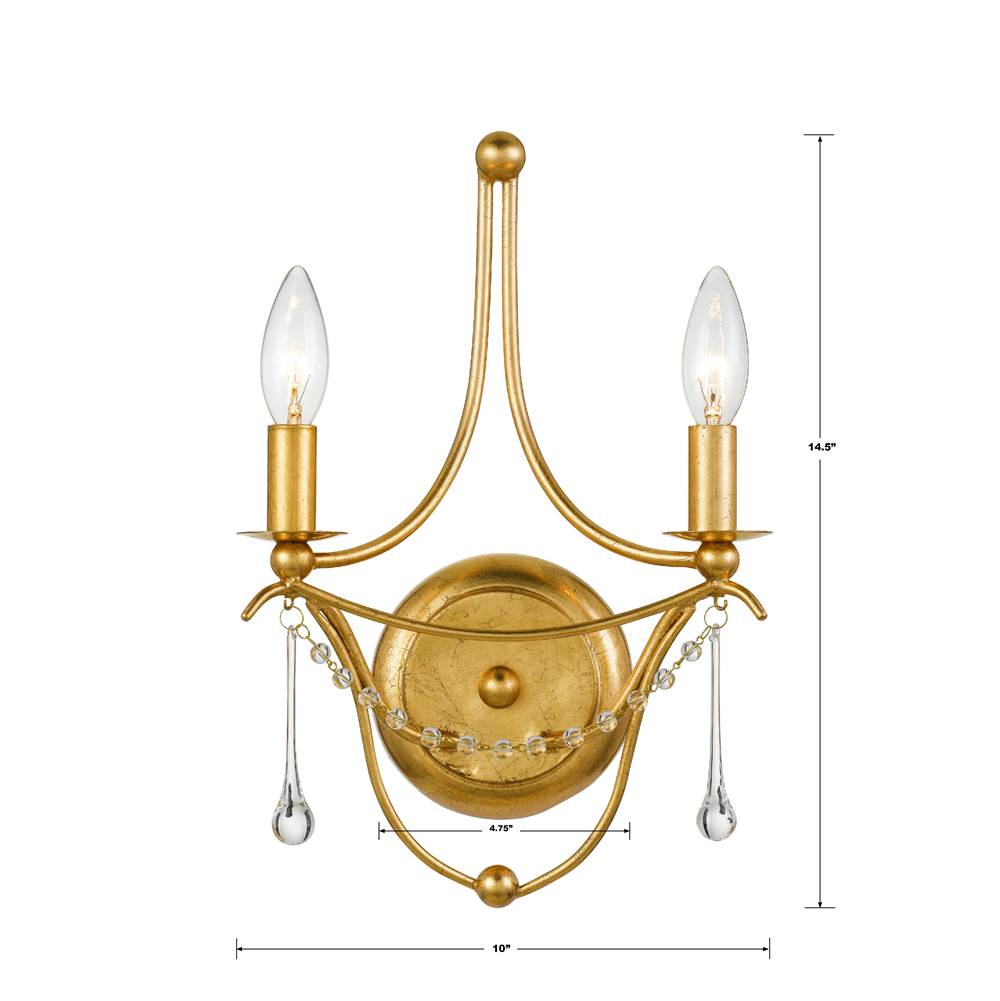 Crystorama 422-GA Antique Gold Metro 2 Light Antique Gold Sconce Image 2