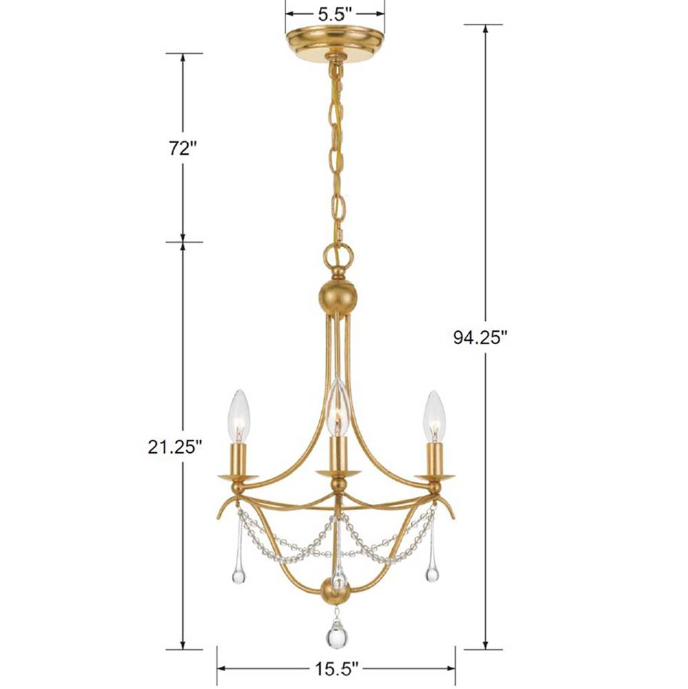 Crystorama 423-GA Antique Gold Metro 3 Light Antique Gold Mini Chandelier Image 2
