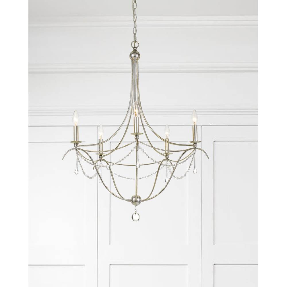 Crystorama 425-SA Antique Silver Metro 5 Light Crystal Beads Antique Silver Chandelier Image 3