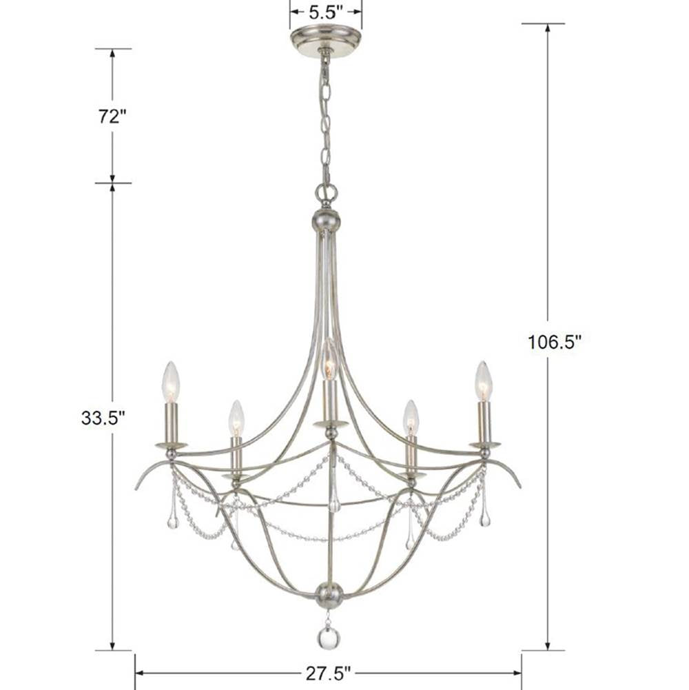 Crystorama 425-SA Antique Silver Metro 5 Light Crystal Beads Antique Silver Chandelier Image 2