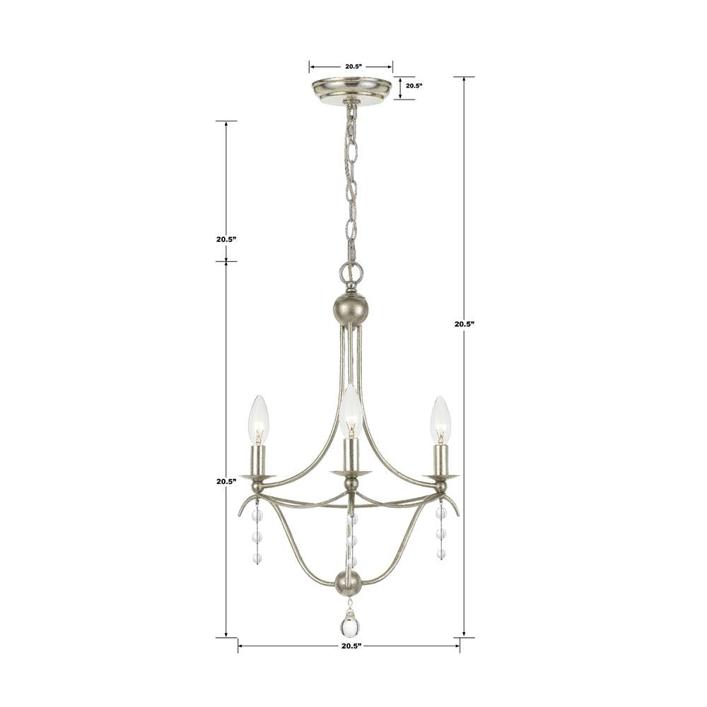 Crystorama Metro 3 Light Antique Silver Mini Chandelier