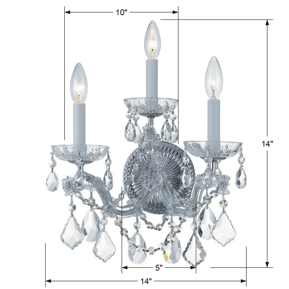 Crystorama Maria Theresa Maria Theresa 3 Light Hand Cut Crystal Polished Chrome Sconce