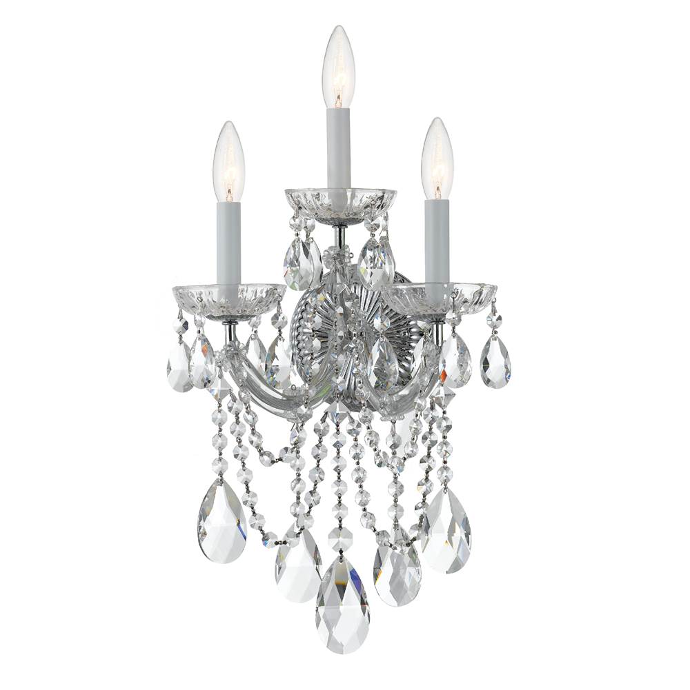 Crystorama 4423-CH-CL-S Polished Chrome Maria Theresa 3 Light Swarovski Strass Crystal Polished Chrome Sconce Image 1