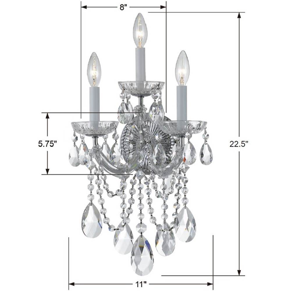 Crystorama Maria Theresa Maria Theresa 3 Light Swarovski Strass Crystal Polished Chrome Sconce