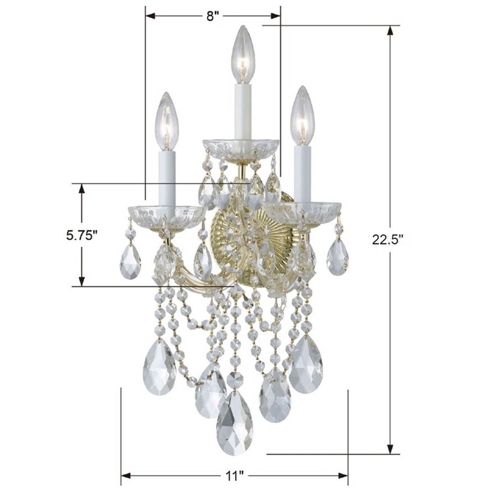 Crystorama Maria Theresa Maria Theresa 3 Light Swarovski Strass Crystal Polished Chrome Sconce