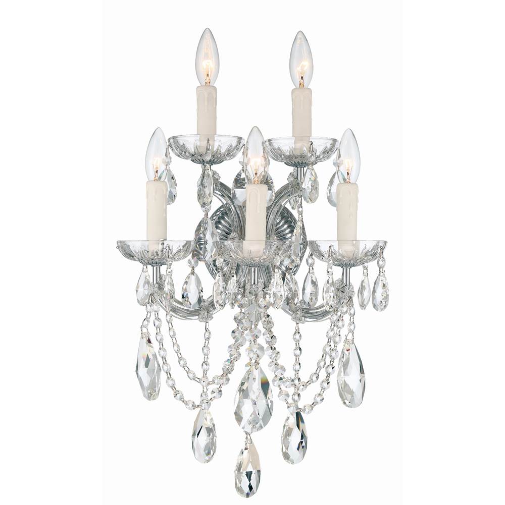 Crystorama 4425-CH-CL-MWP Polished Chrome Maria Theresa 5 Light Hand Cut Crystal Polished Chrome Sconce Image 1