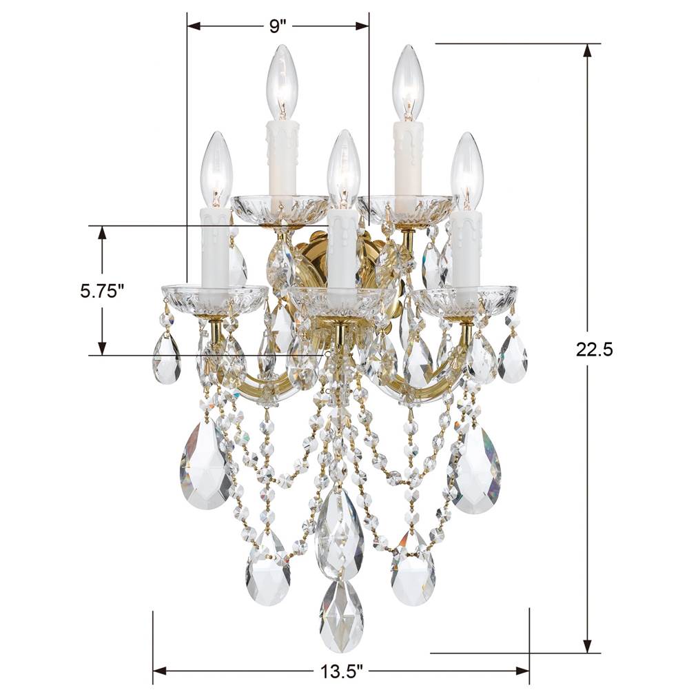 Crystorama Maria Theresa Maria Theresa 5 Light Swarovski Strass Crystal Polished Chrome Sconce