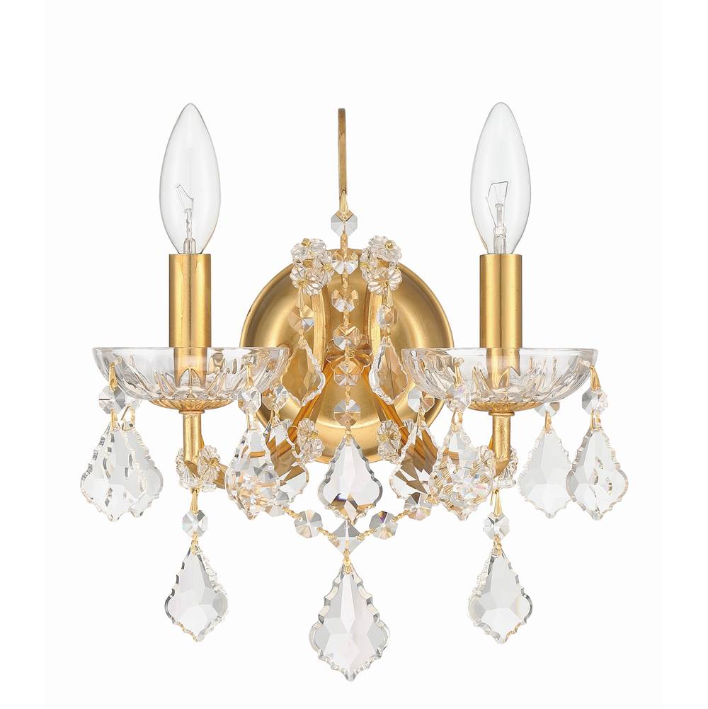 Crystorama Filmore 2 Light Hand Cut Crystal Antique Gold Sconce