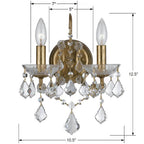 Crystorama Filmore 2 Light Swarovski Strass Crystal Antique Gold Sconce