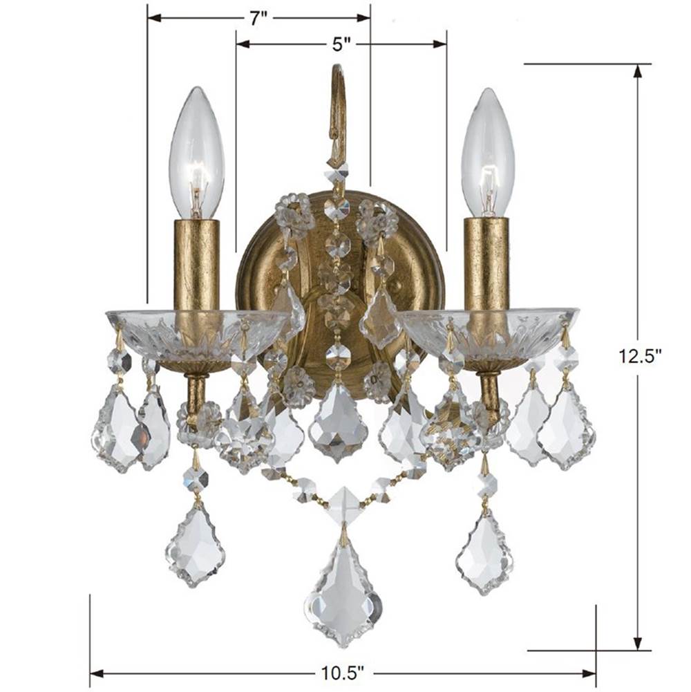 Crystorama Filmore 2 Light Swarovski Strass Crystal Antique Gold Sconce