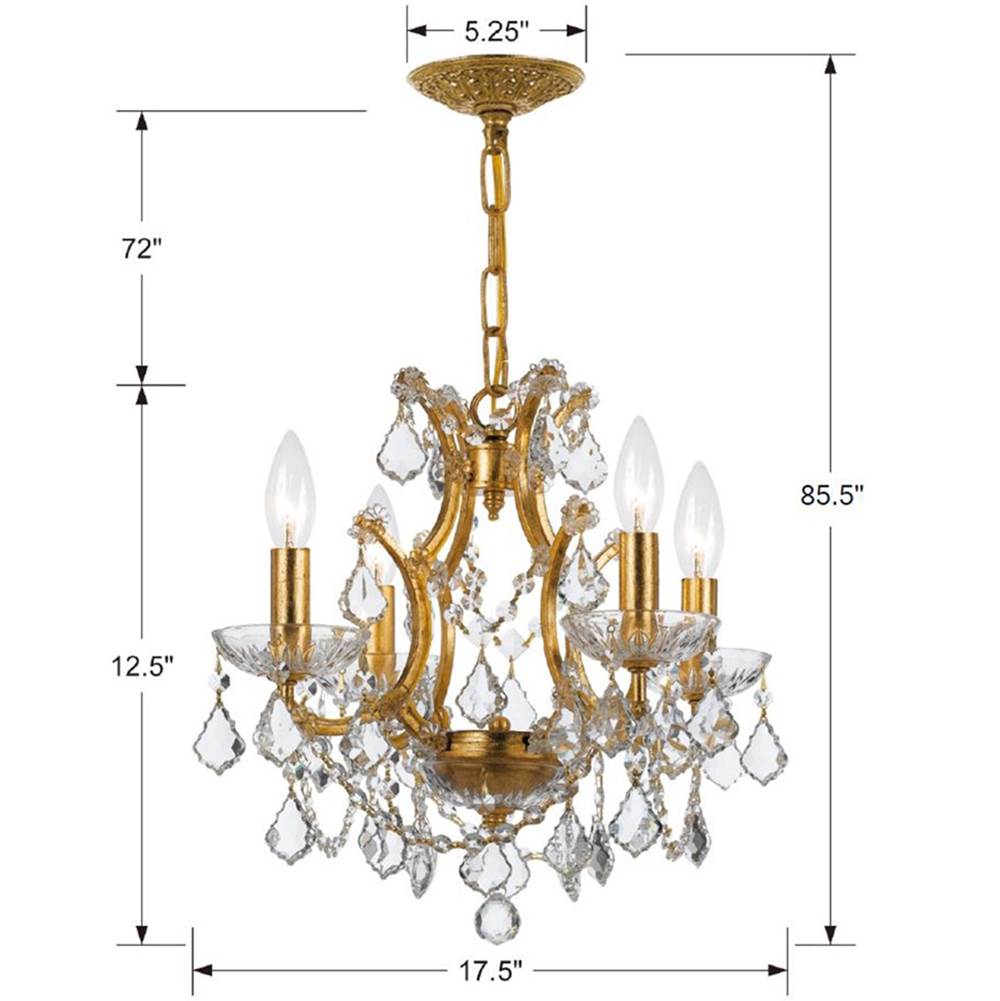 Crystorama Filmore 4 Light Swarovski Strass Crystal Antique Gold Mini Chandelier