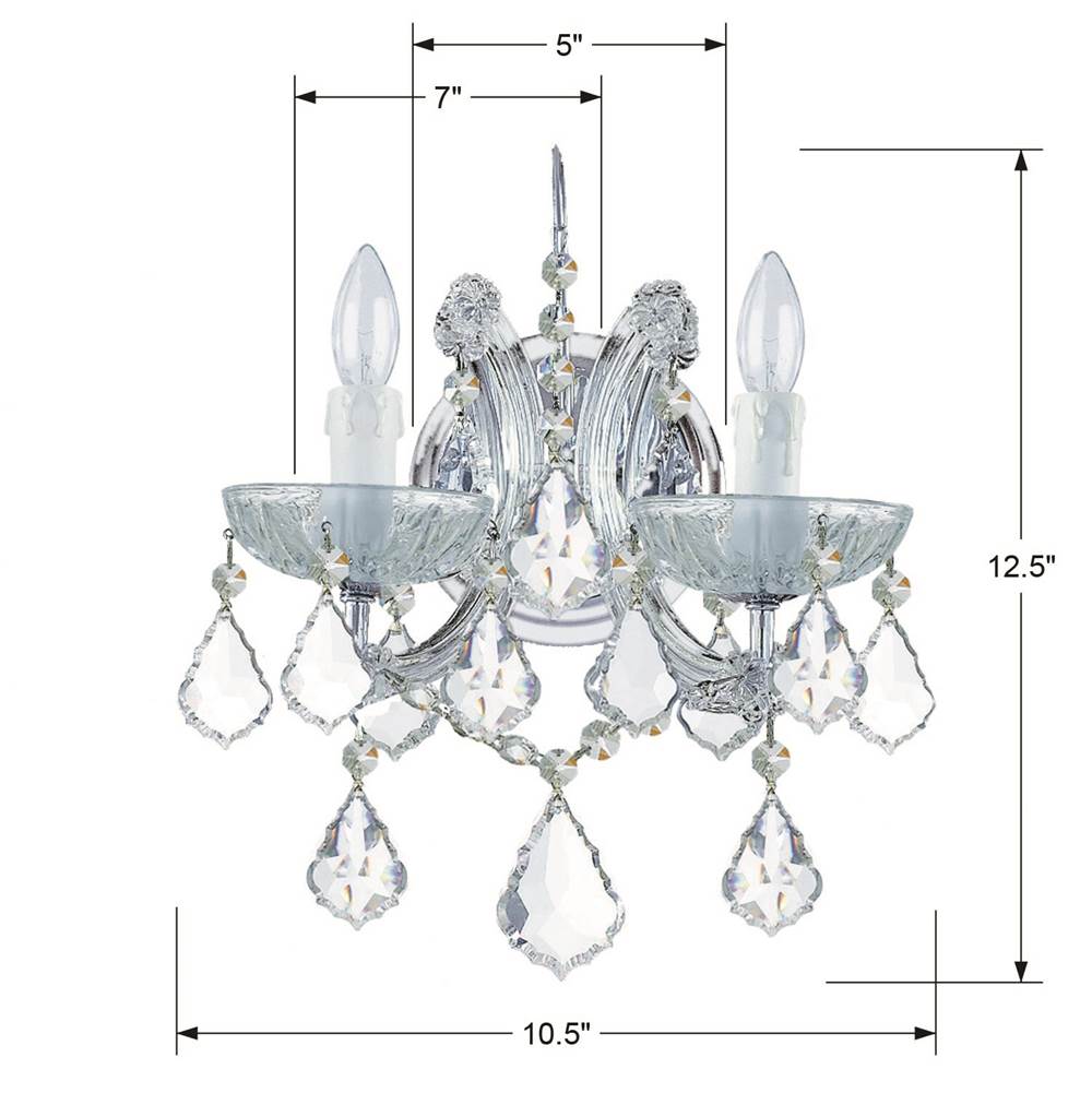 Crystorama 4472-CH-CL-MWP Polished Chrome Maria Theresa 2 Light Hand Cut Crystal Polished Chrome Sconce Image 2