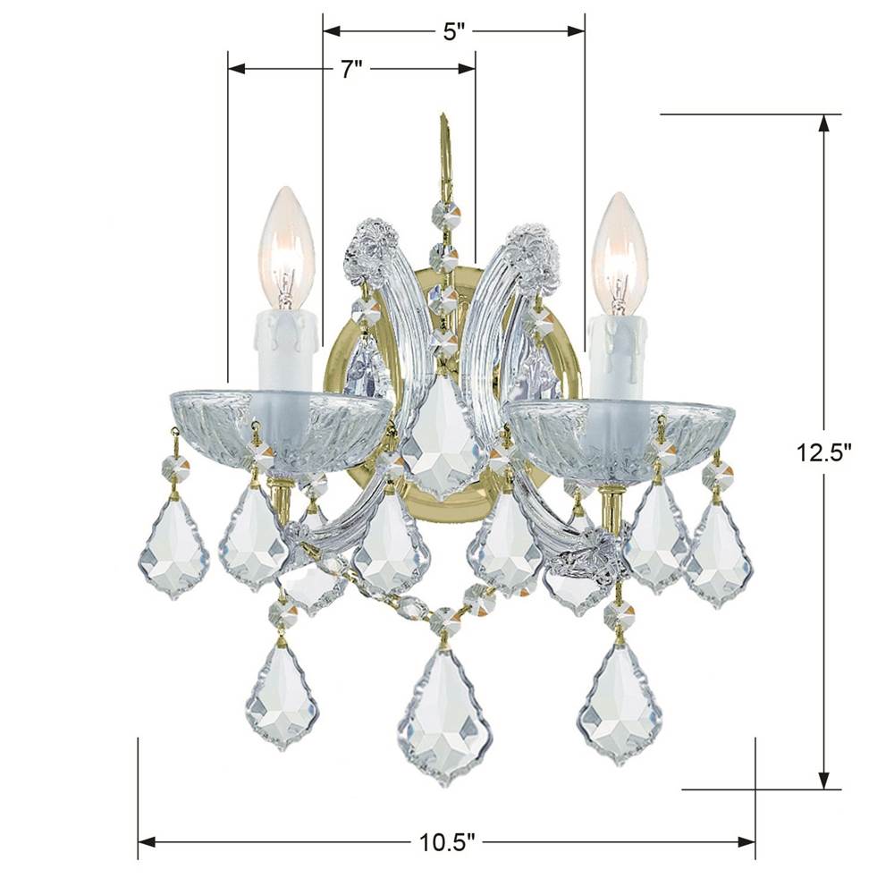 Crystorama 4472-GD-CL-MWP Gold Maria Theresa 2 Light Hand Cut Crystal Gold Sconce Image 2