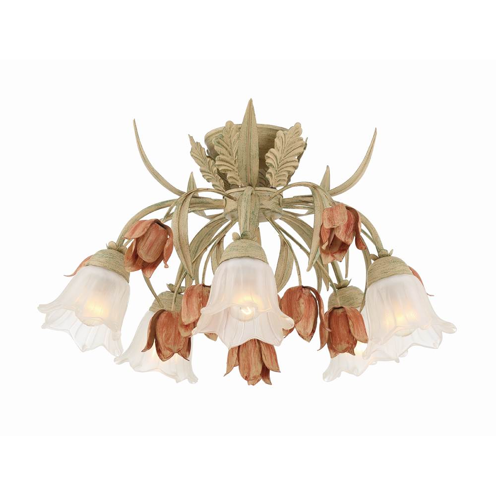 Crystorama 4800-SR Sage Rose Southport 5 Light Sage Rose Floral Ceiling Mount Image 1