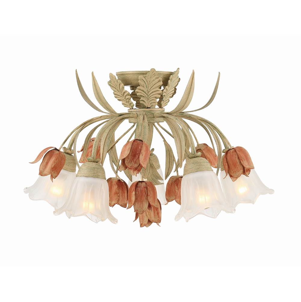 Crystorama Southport 5 Light Sage Rose Floral Ceiling Mount