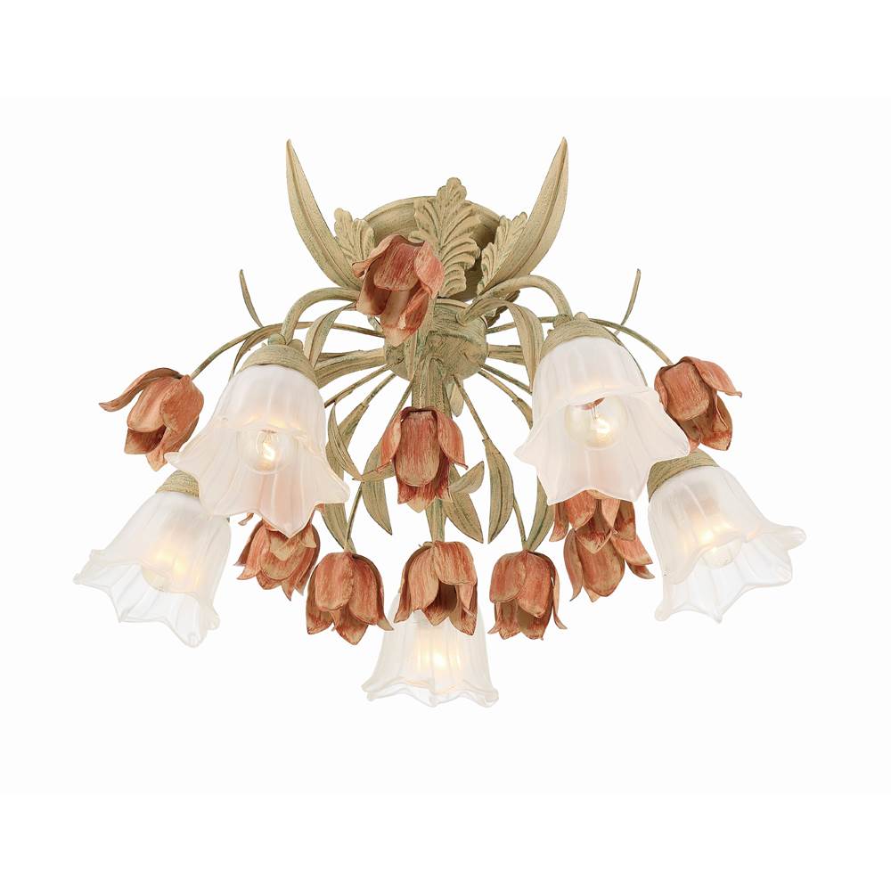 Crystorama 4800-SR Sage Rose Southport 5 Light Sage Rose Floral Ceiling Mount Image 4