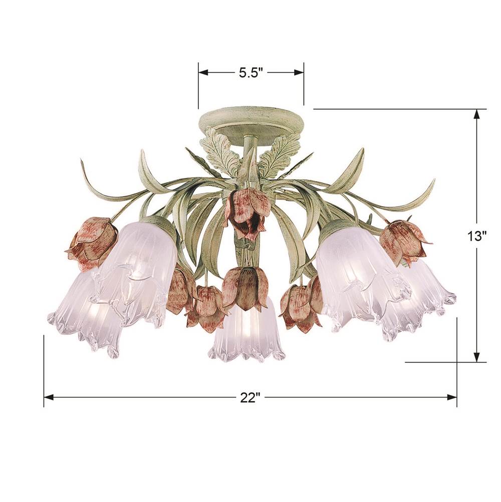 Crystorama 4800-SR Sage Rose Southport 5 Light Sage Rose Floral Ceiling Mount Image 2