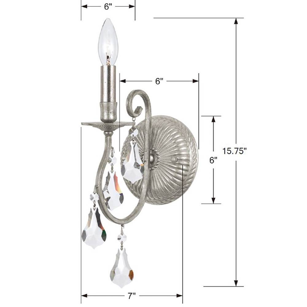 Crystorama 5011-OS-CL-MWP Olde Silver Ashton 1 Light Hand Cut Crystal Olde Silver Sconce Image 2