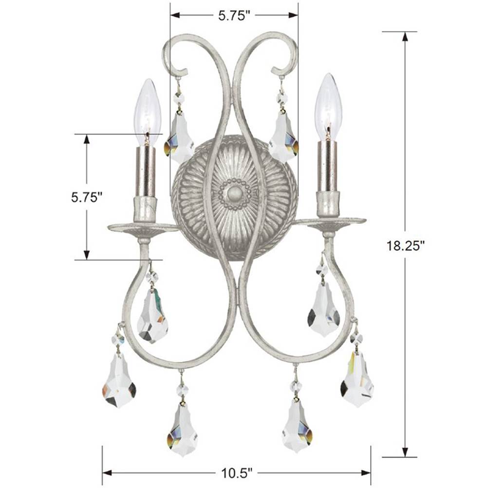 Crystorama 5012-OS-CL-MWP Olde Silver Ashton 2 Light Hand Cut Crystal Olde Silver Sconce Image 2