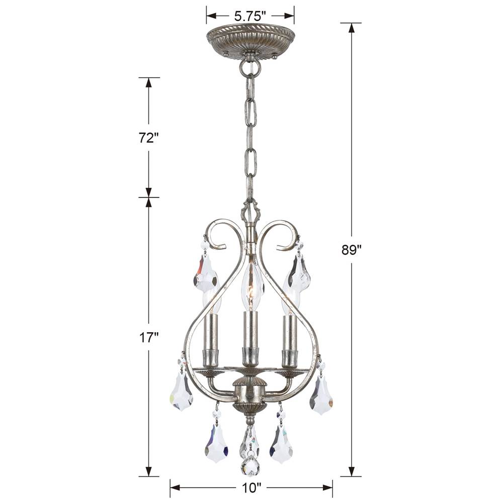 Crystorama 5013-OS-CL-MWP Olde Silver Ashton 3 Light Hand Cut Crystal Olde Silver Mini Chandelier Image 2