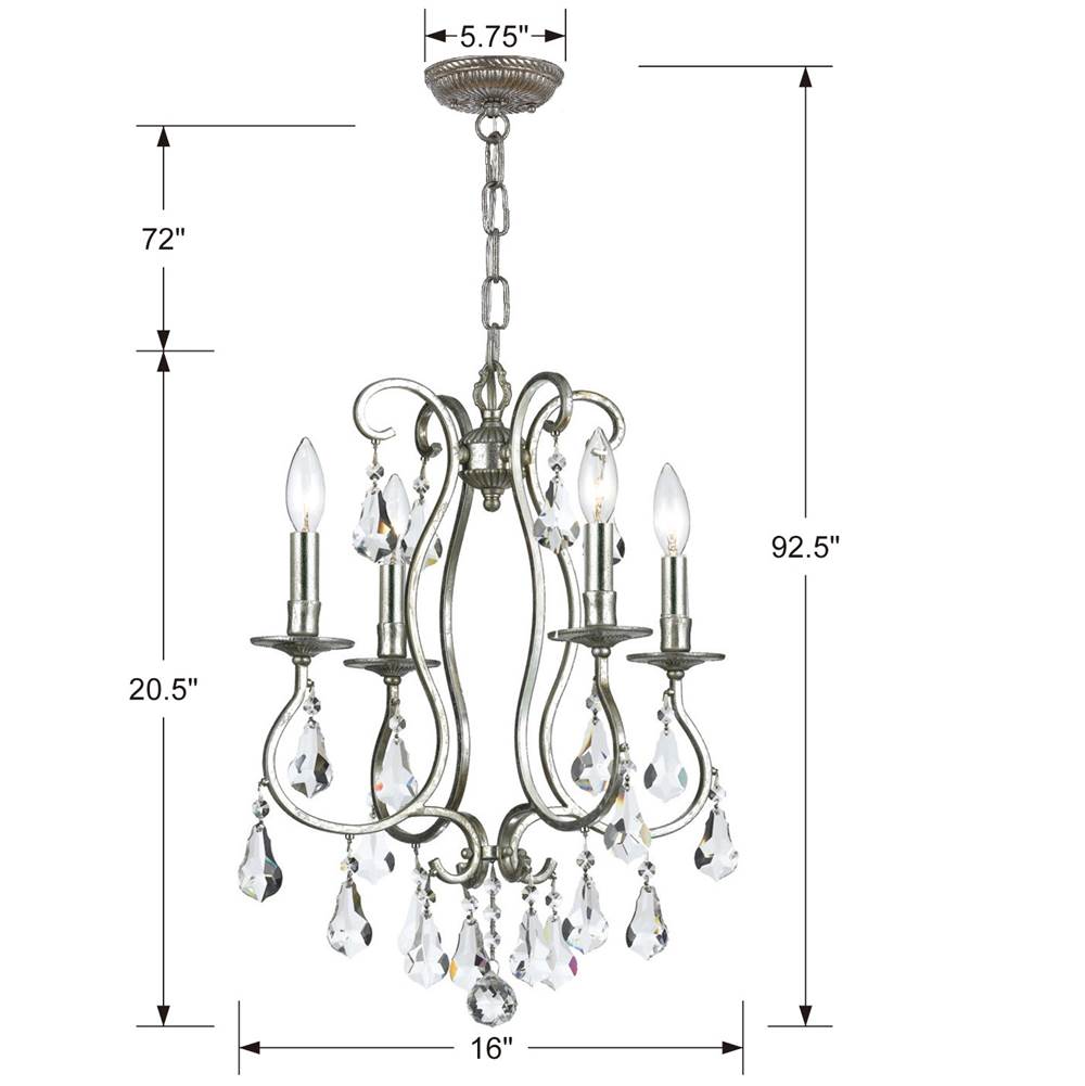 Crystorama 5014-OS-CL-MWP Olde Silver Ashton 4 Light Hand Cut Crystal Olde Silver Mini Chandelier Image 2