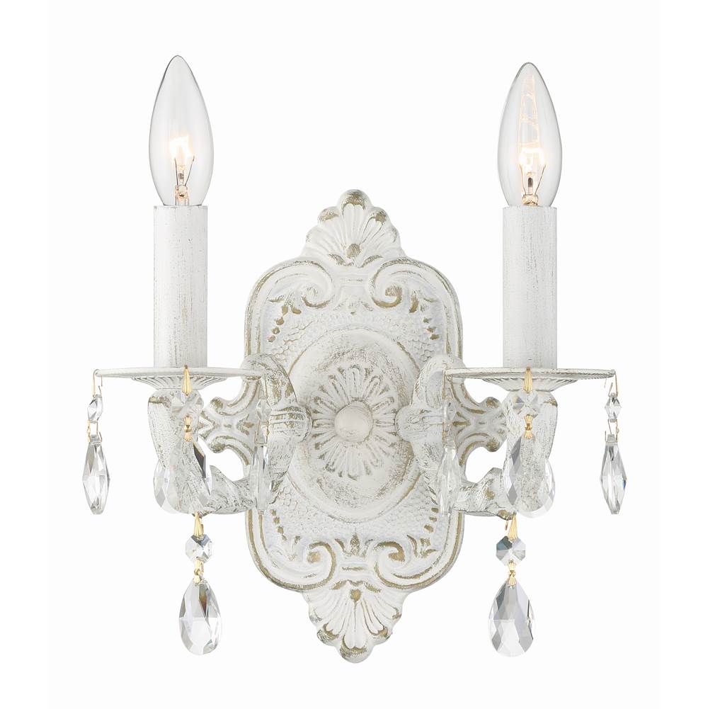 Crystorama 5022-AW-CL-SAQ Antique White Paris Market 2 Light Spectra Crystal Antique White Sconce Image 1