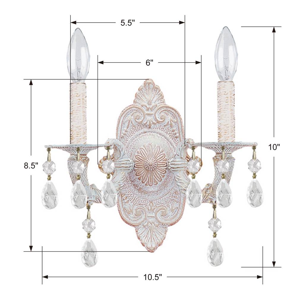 Crystorama Paris Market Paris Market 2 Light Spectra Crystal Antique White Sconce
