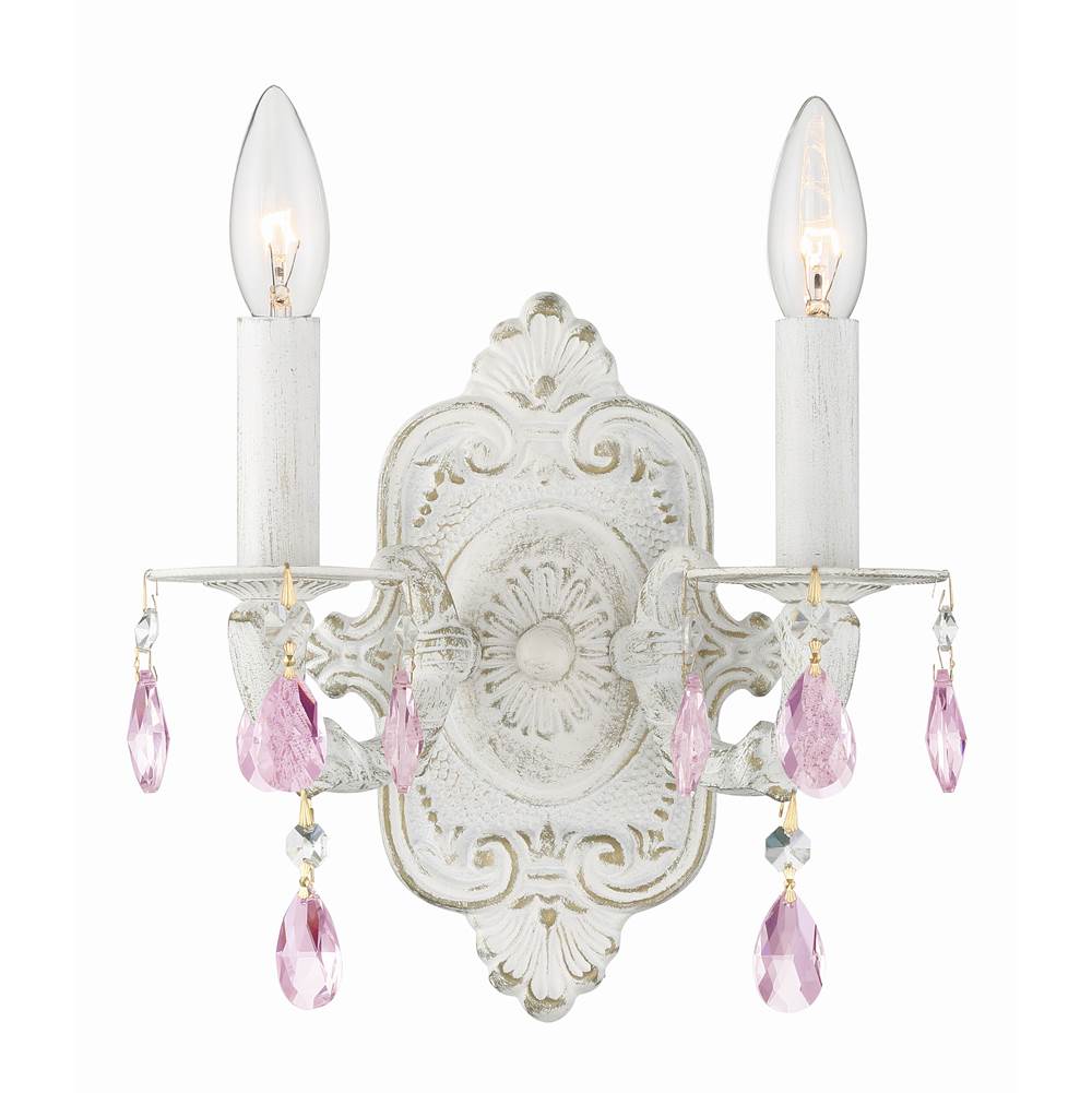 Crystorama 5022-AW-RO-MWP Antique White Paris Market 2 Light Rose Crystal Antique White Sconce Image 1