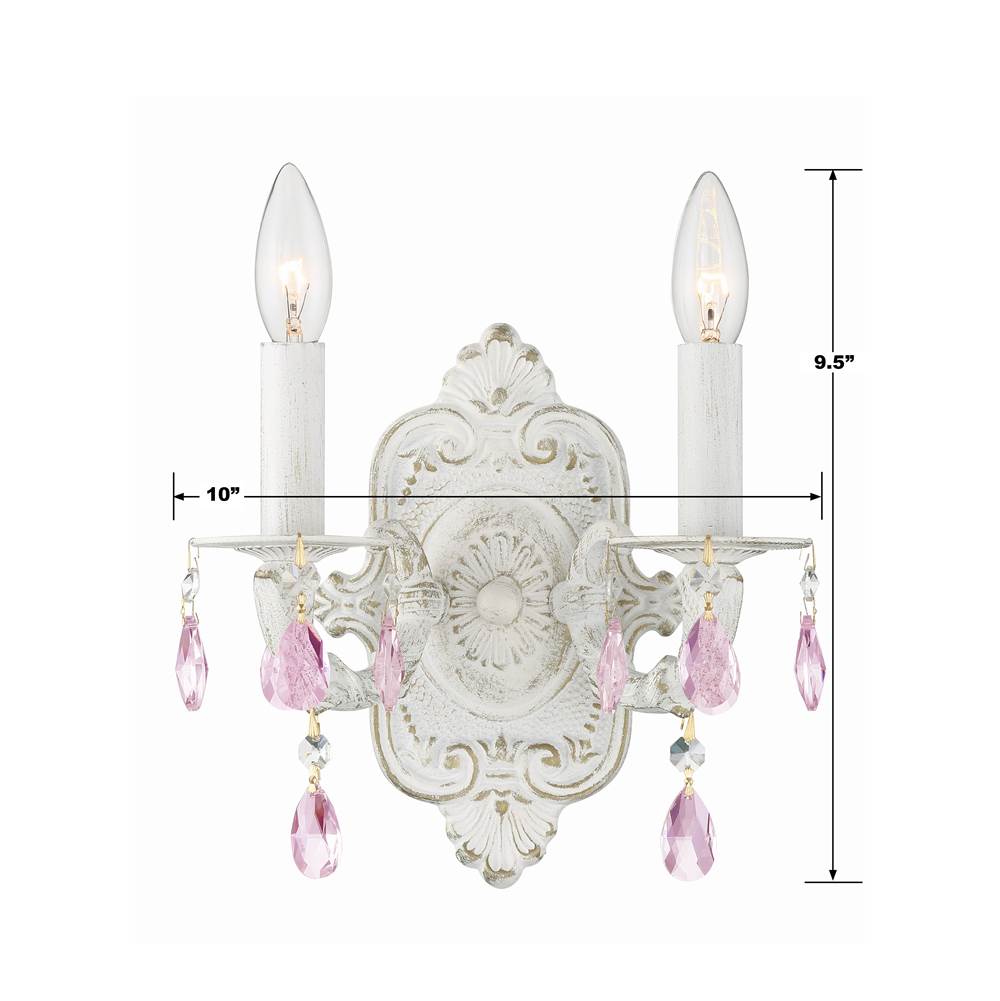 Crystorama Paris Market Paris Market 2 Light Rose Crystal Antique White Sconce