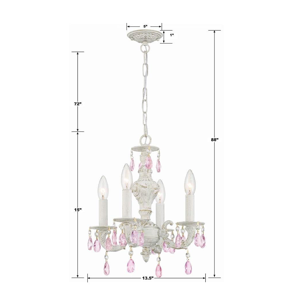 Crystorama Paris Market Paris Market 4 Light Rose Crystal Antique White Mini Chandelier