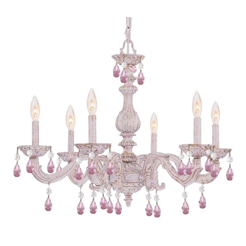 Crystorama 5036-AW-RO-MWP Antique White Paris Market 6 Light Rose Crystal Antique White Chandelier Image 1