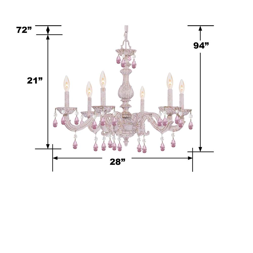 Crystorama Paris Market Paris Market 6 Light Rose Crystal Antique White Chandelier