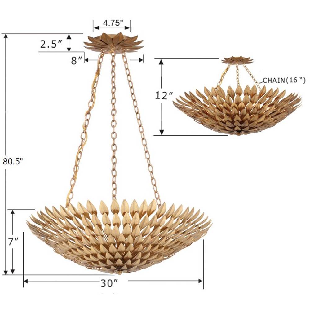 Crystorama 519-GA Antique Gold Broche 8 Light Antique Gold Chandelier Image 2