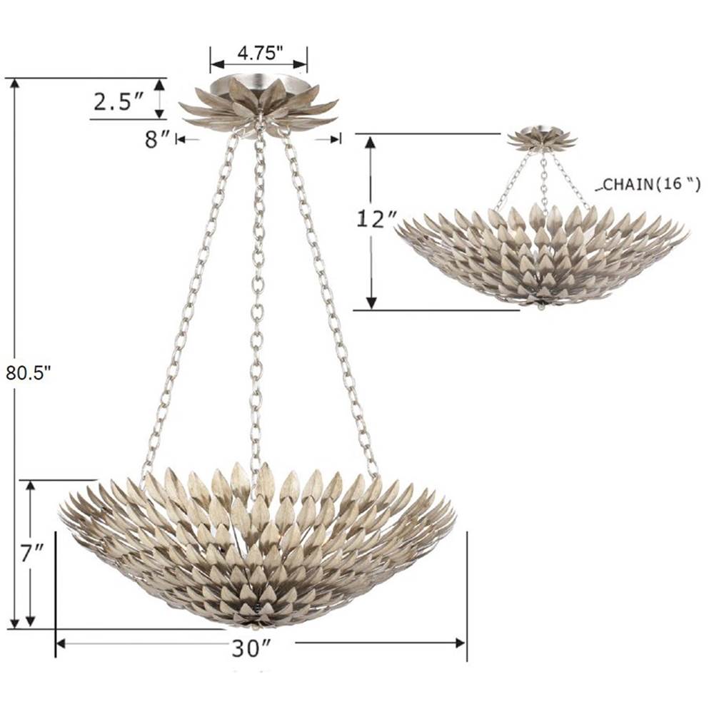 Crystorama 519-SA Antique Silver Broche 8 Light Antique Silver Chandelier Image 2