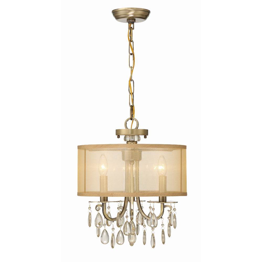 Crystorama 5623-AB Antique Brass Hampton 3 Light Antique Brass Etruscan Crystal Drum Shade Mini Chandelier Image 1