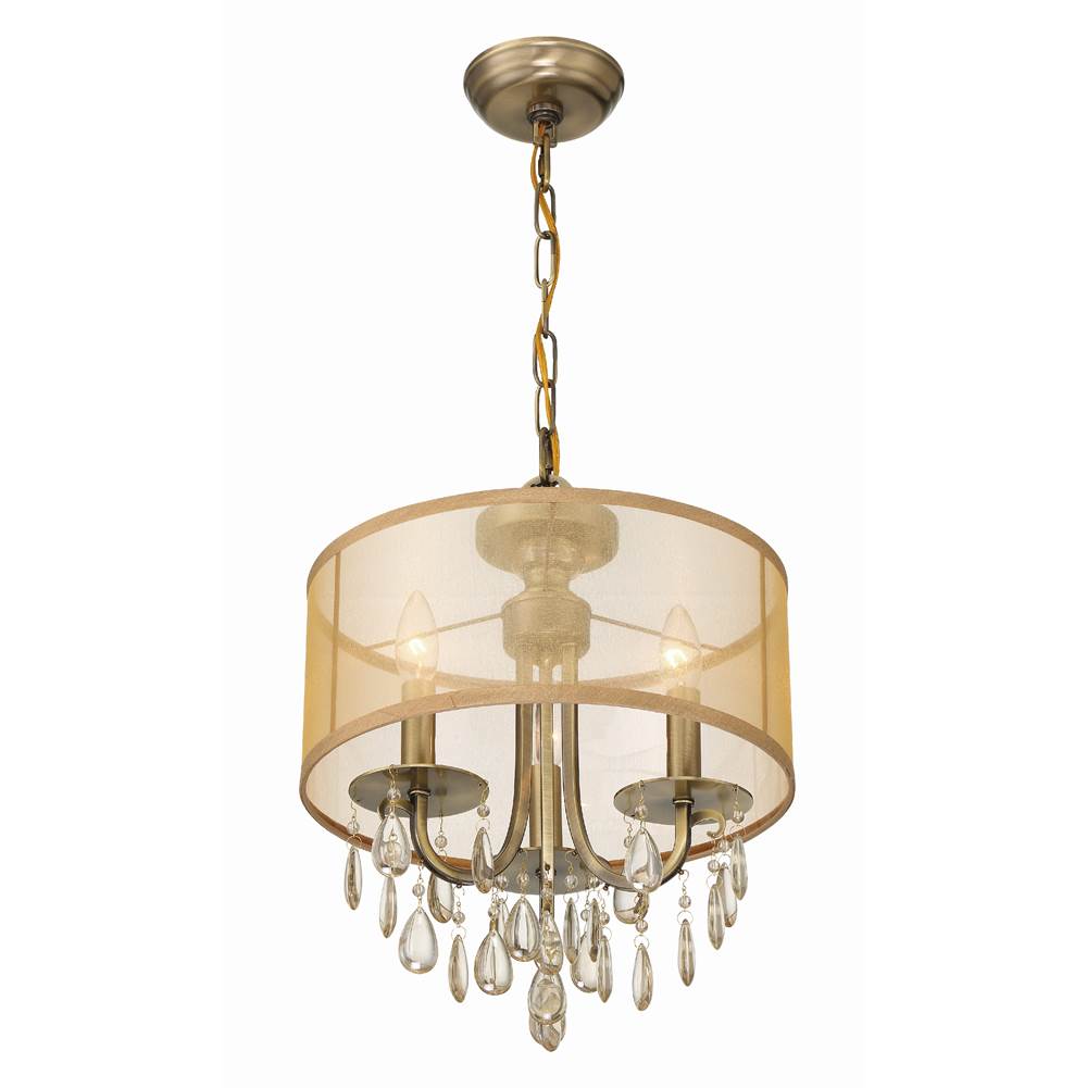 Crystorama 5623-AB Antique Brass Hampton 3 Light Antique Brass Etruscan Crystal Drum Shade Mini Chandelier Image 6