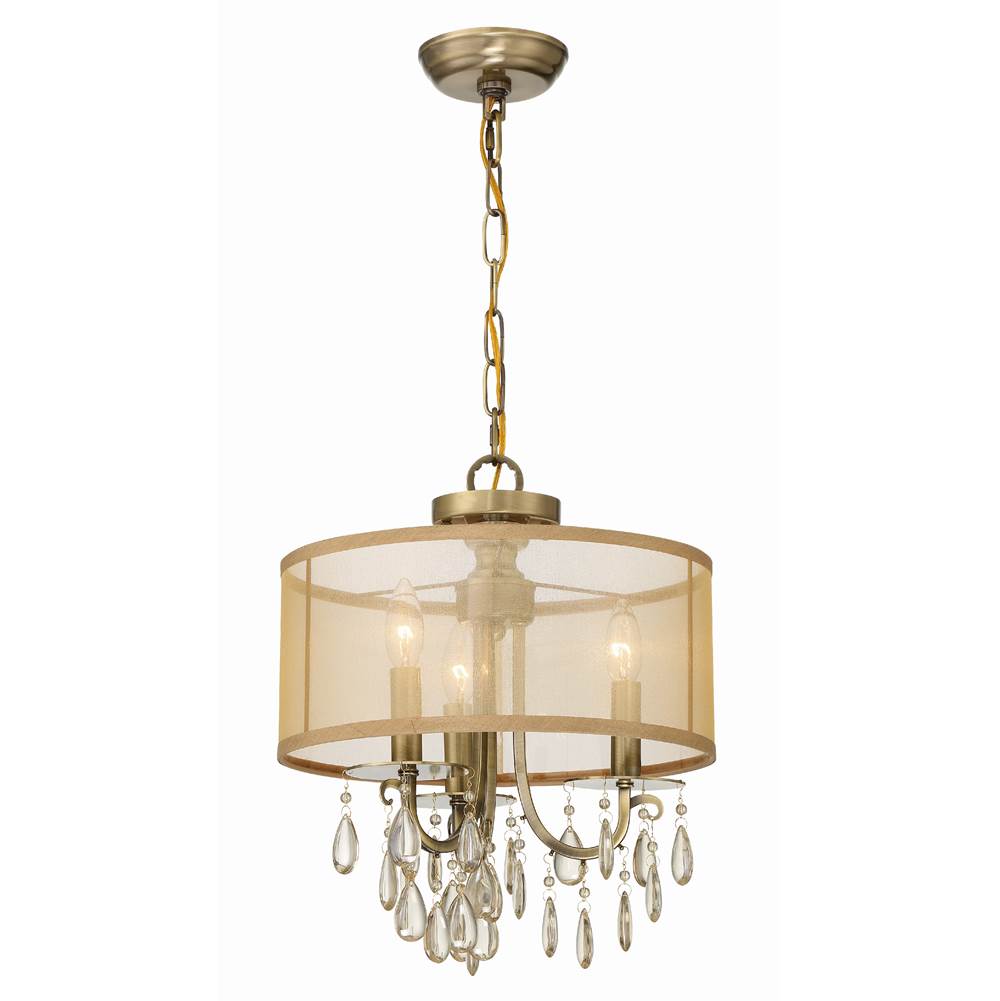 Crystorama 5623-AB Antique Brass Hampton 3 Light Antique Brass Etruscan Crystal Drum Shade Mini Chandelier Image 5