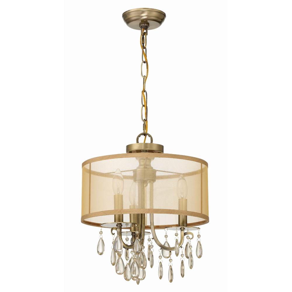 Crystorama 5623-AB Antique Brass Hampton 3 Light Antique Brass Etruscan Crystal Drum Shade Mini Chandelier Image 4
